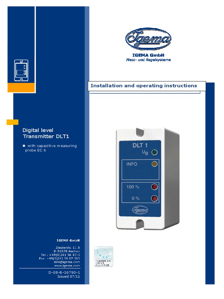Digital Level Transmitter DLT1 Installation and Operating Instructions