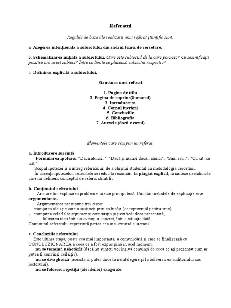 Cum Se Elaboreaza Corect Un Referat | PDF