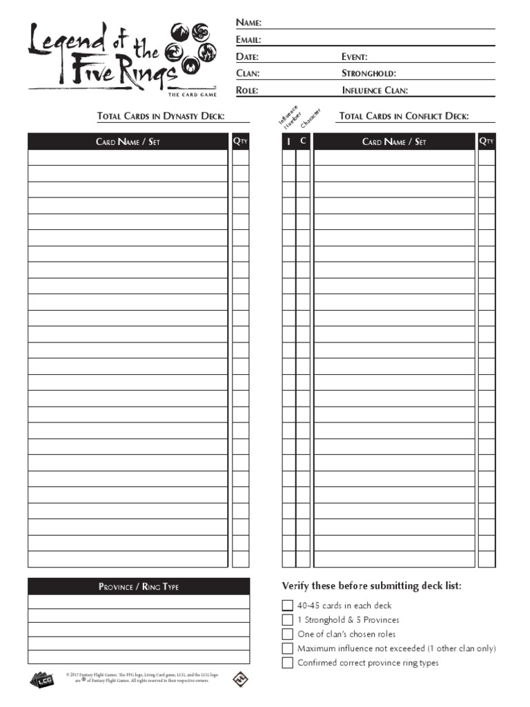 l5r Deck List PDF Playing Cards Collecting