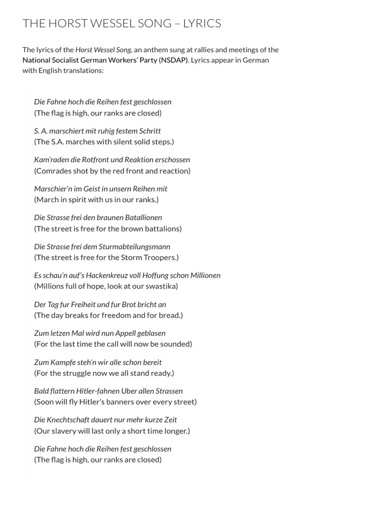 The Horst Wessel Song Lyrics | PDF