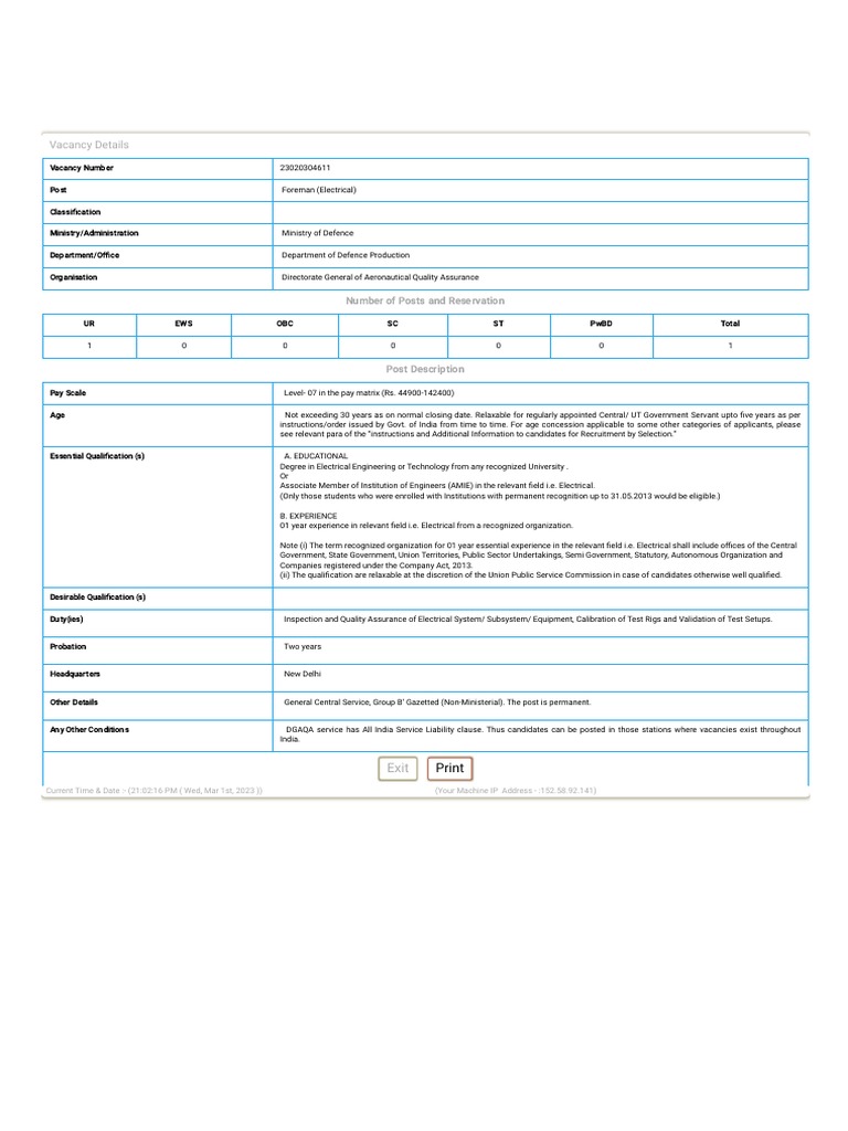 Foreman (Electrical) Vacancy Notice | PDF | Government
