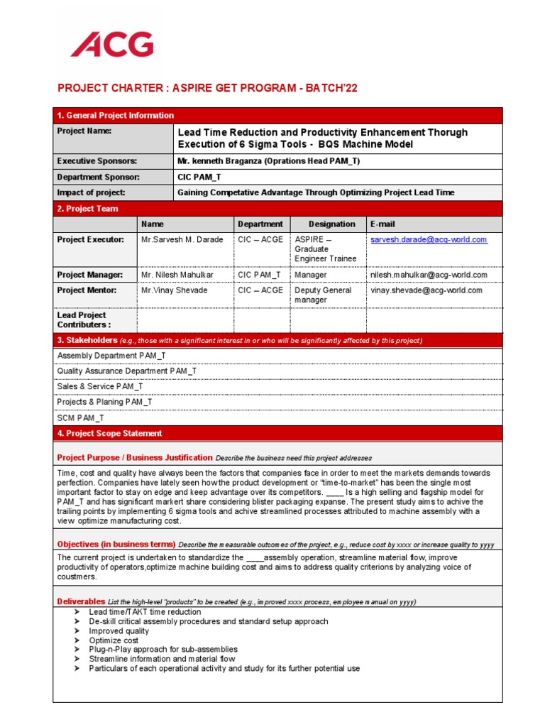 Project Charter Template | PDF | Business Process | Business Economics