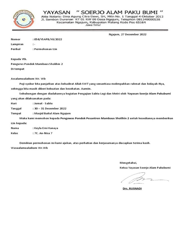 Surat Permohonan Izin | PDF