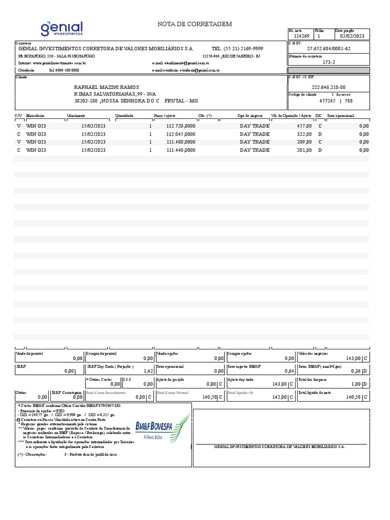 Nota de Corretagem Genial Investimentos | PDF | Corretora de valores ...