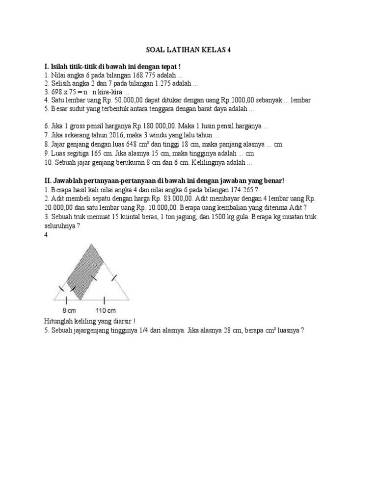 Soal Latihan Kelas 4 Matematika Pdf