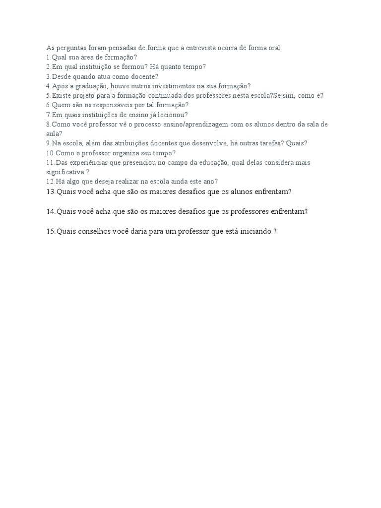 Perguntas para Entrevista de Professores | PDF