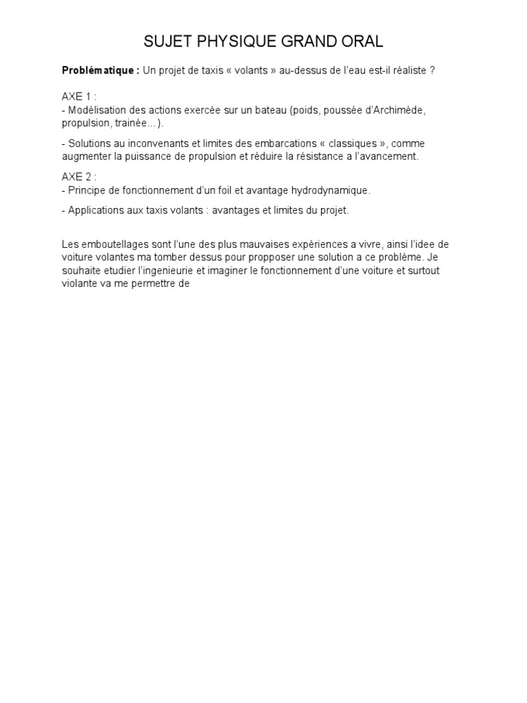 Sujet Physique Grand Oral PDF — free download