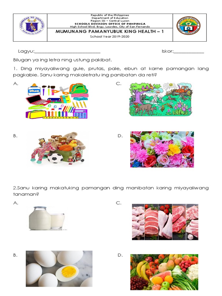 Healthful Eating and Nutrition Quiz | PDF | Nutrition | Diet & Nutrition