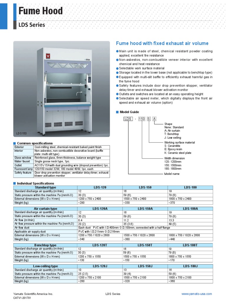 Yamato Fume Hood LDS Brochure PDF Countertop Civil Engineering