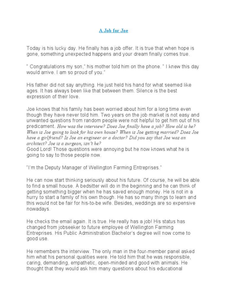 A Job For Joe | PDF