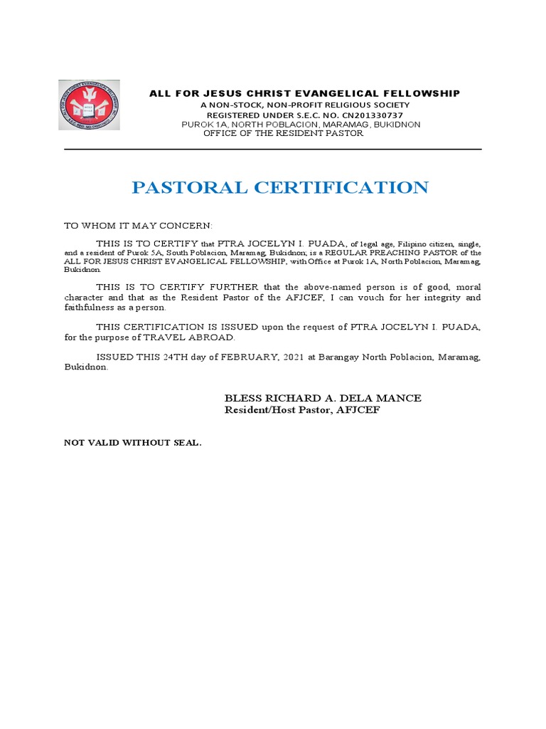 Pastoral Certification | PDF