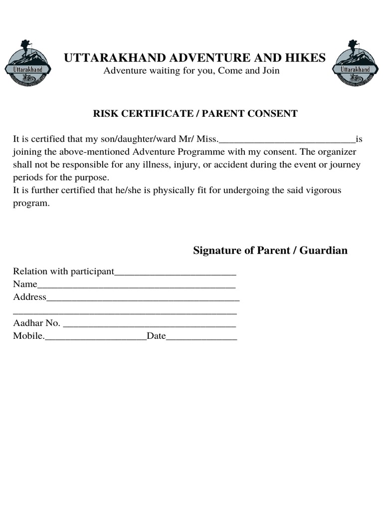 Adventure Risk Certificate Template | PDF