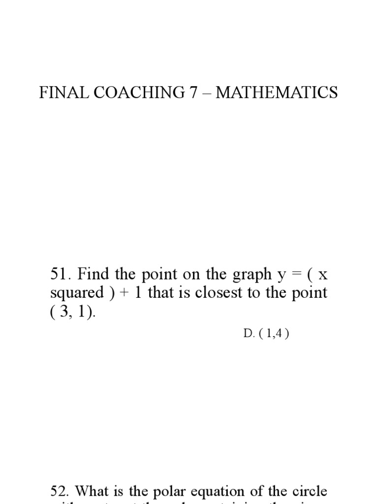 Final Coaching: Grade 12 Math Problems | PDF | Sphere | Area