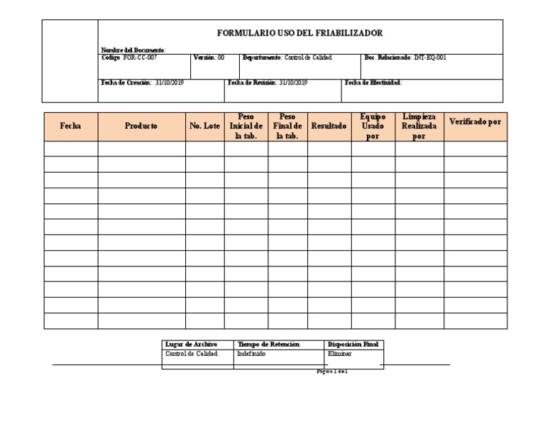 FOR-CC-007 Formulario Uso Del Friabilizador | PDF