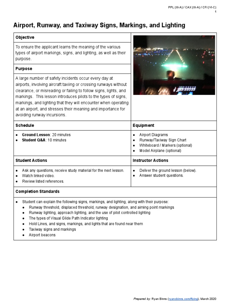 Task C Airport Runway and Taxiway Signs Markings and Lighting PDF