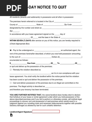 7 Day Eviction Notice to Quit