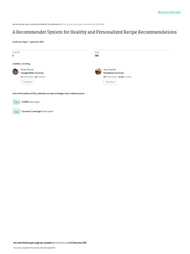 A Recommender System For Healthy and Personalized Recipe ...
