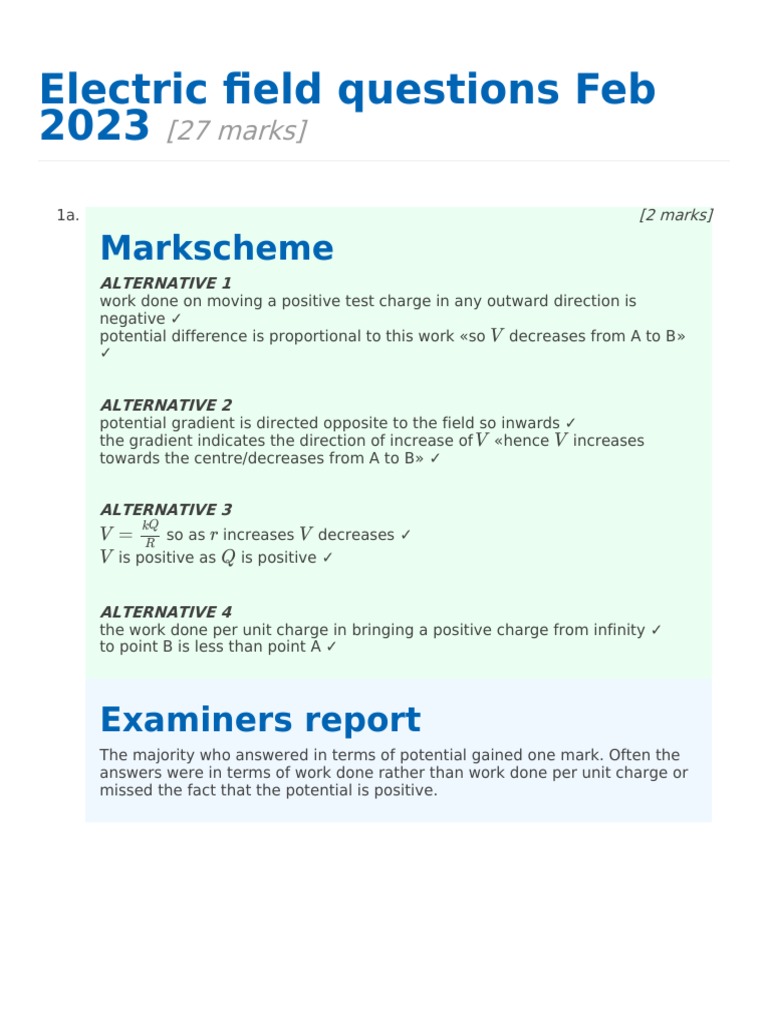 Electric Field Questions Feb 2023 MS PDF Force Momentum