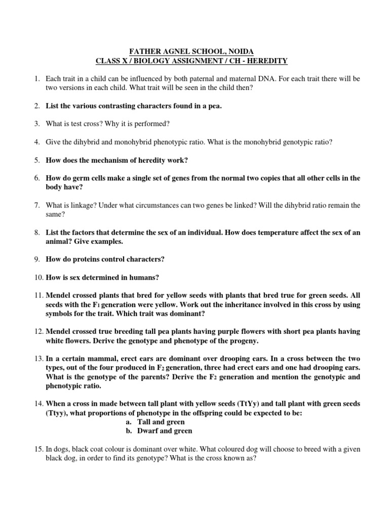 Class 10 Heredity Assignment Questions | PDF | Science & Mathematics