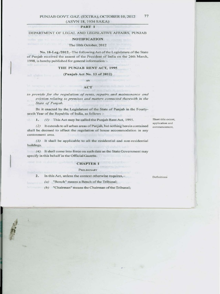 The Punjab Rent Act 1995 Bare Act Pdf Leasehold Estate Landlord