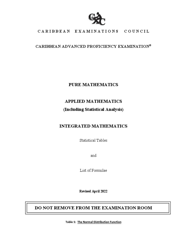 CAPE Formula Sheet | Download Free PDF | Normal Distribution | Variance