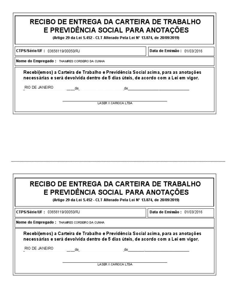 Recibo de Entrega da CTPS | PDF | Direito