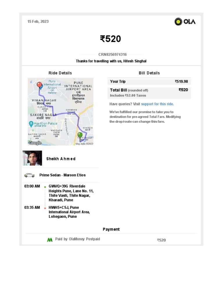 Ride Details Bill Details | PDF