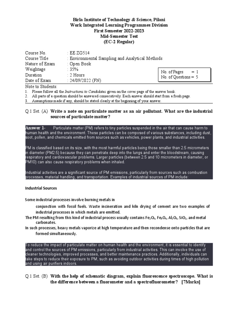 Environmental Sampling Methods Exam Guide | PDF | Absorbance ...