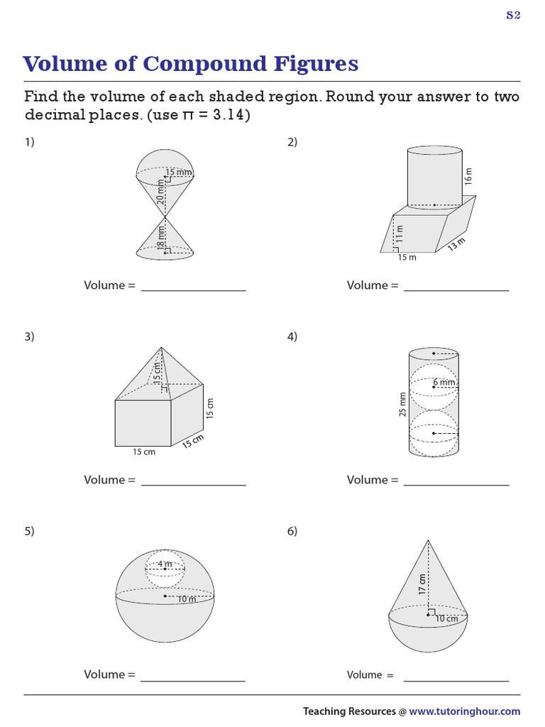 Volume of Composite Figures Worksheet | PDF