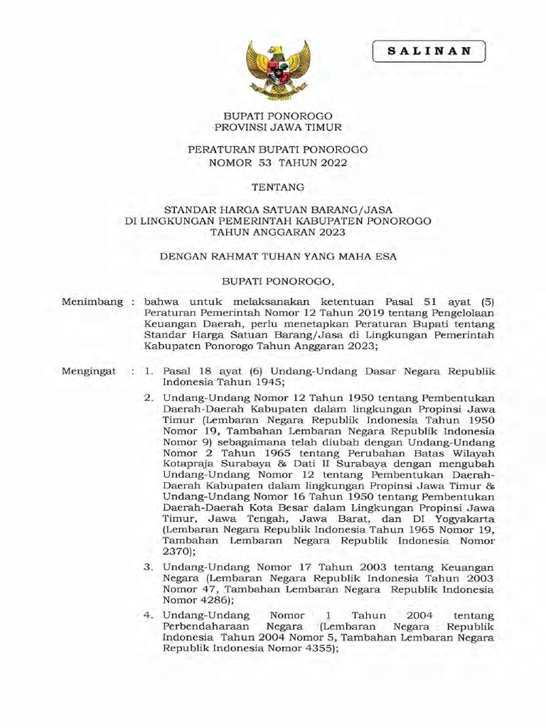 Standar Harga Satuan Barang Jasa THN Anggaran 2023 | PDF