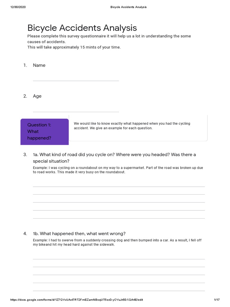 Bicycle accidents analysis google forms download free pdf traffic