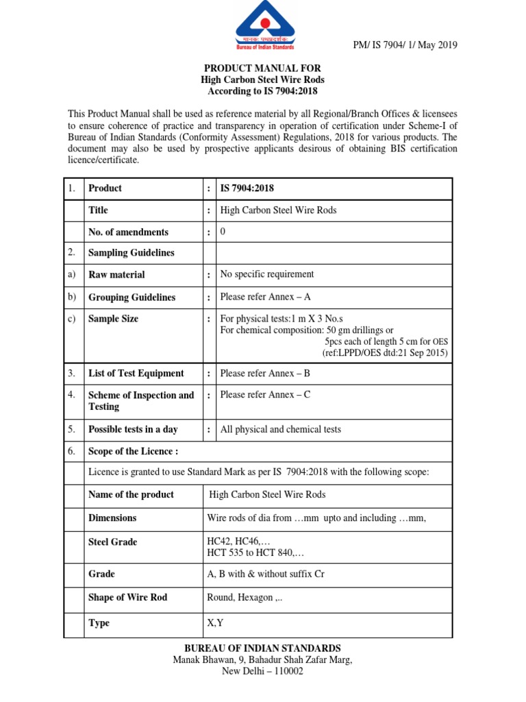 IS 7904: High Carbon Steel Wire Rods Manual | PDF | Science & Mathematics