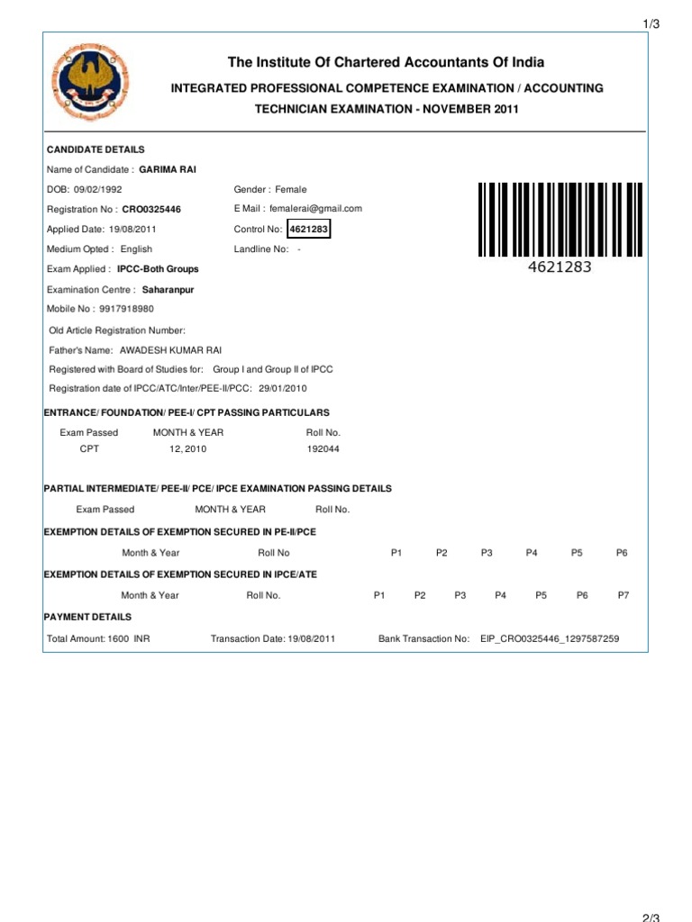 IPCC Exam Registration Details for Garima Rai | PDF | Business