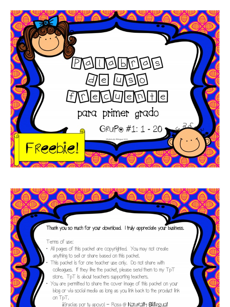 Palabras de Uso Frecuente para Primer Grado Freebie! PDF