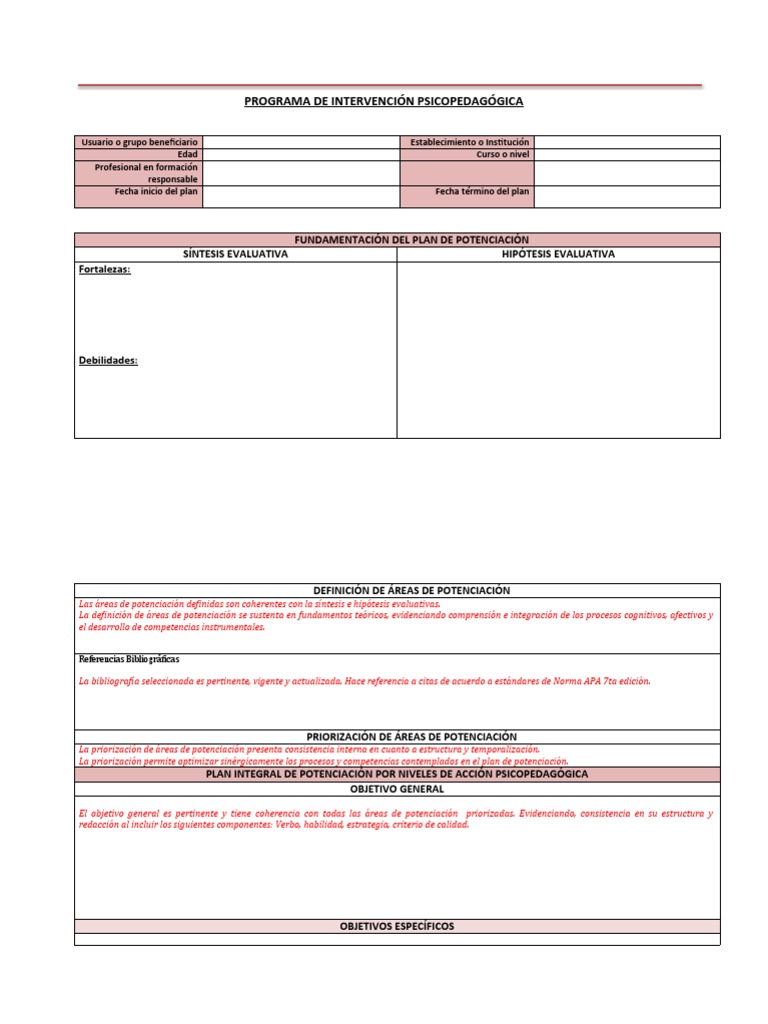 S7 Formato Plan de Intervencion Psicopedagogica INTLE2501 | Descargar ...