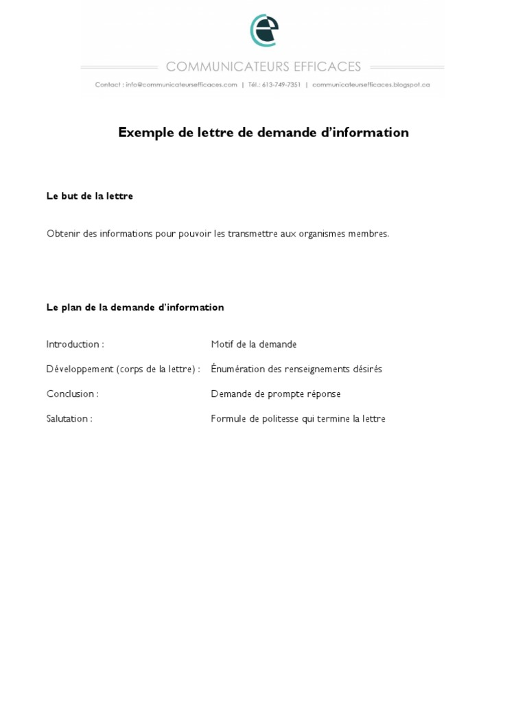 Modèle de lettre de demande d'information | PDF | Évolution de carrière