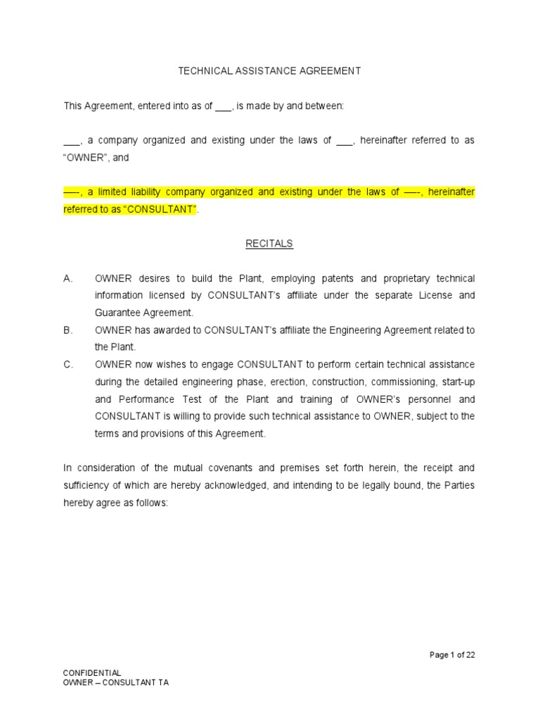 Technical Assistance Agreement Overview | PDF | Indemnity | Arbitration