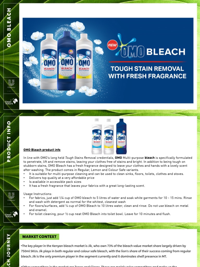 OMO Bleach: Stain Removal & Usage Guide | PDF | Bleach | Perfume