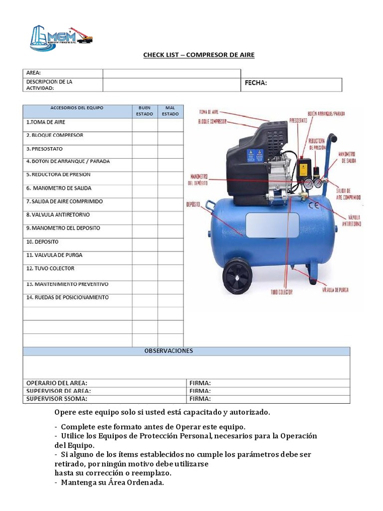 Check List para Compresor de Aire | PDF