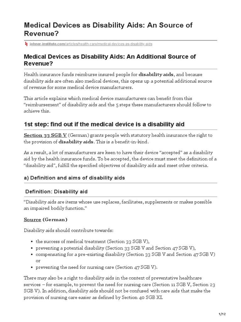 Medical Devices As Disability Aids An Source of Revenue PDF Medical