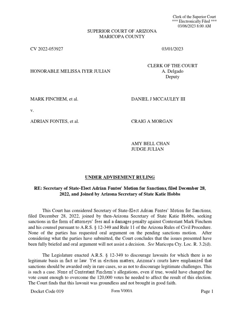 CV2022-053927 Under Advisement Ruling Sanctions | PDF | Federal Rules Of  Civil Procedure | Lawsuit