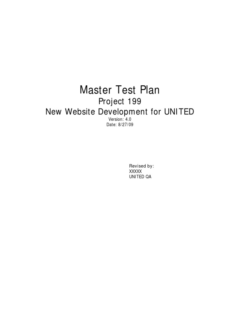 Master Test Plan: Project 199 New Website Development For UNITED | PDF