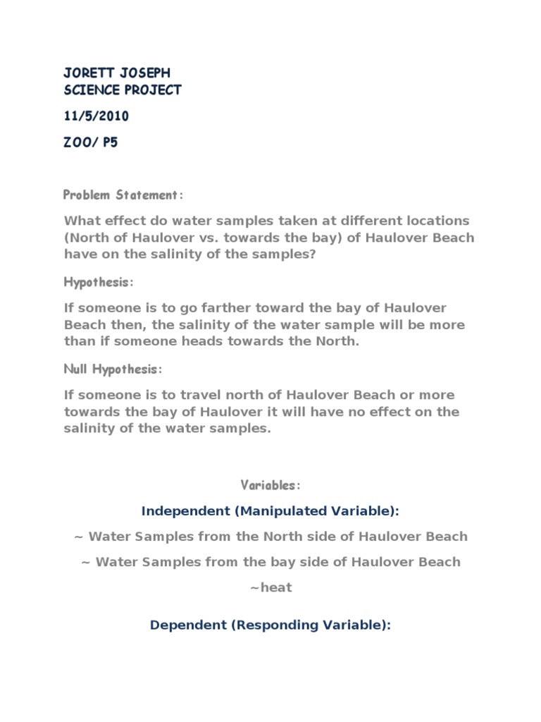 My Science Project Outline | Experiment | Hypothesis