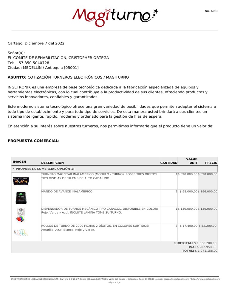 Cotización Turneros Electrónicos Magiturno | PDF | Informática