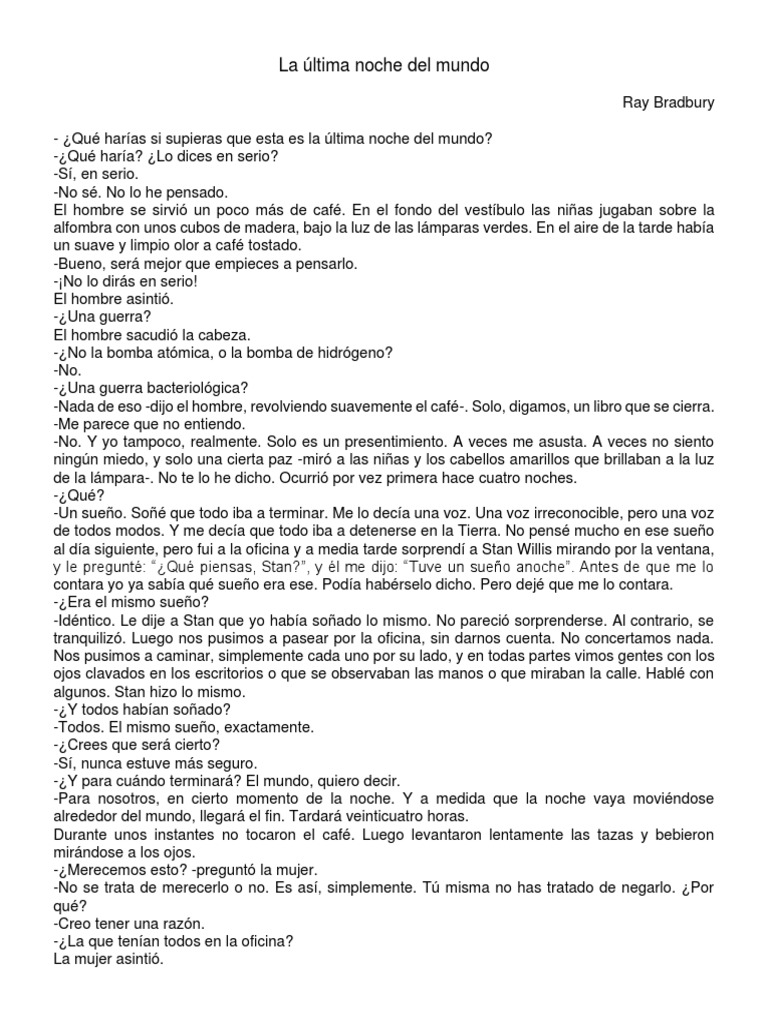 La última noche del mundo: Reflexiones | PDF | Cuentos