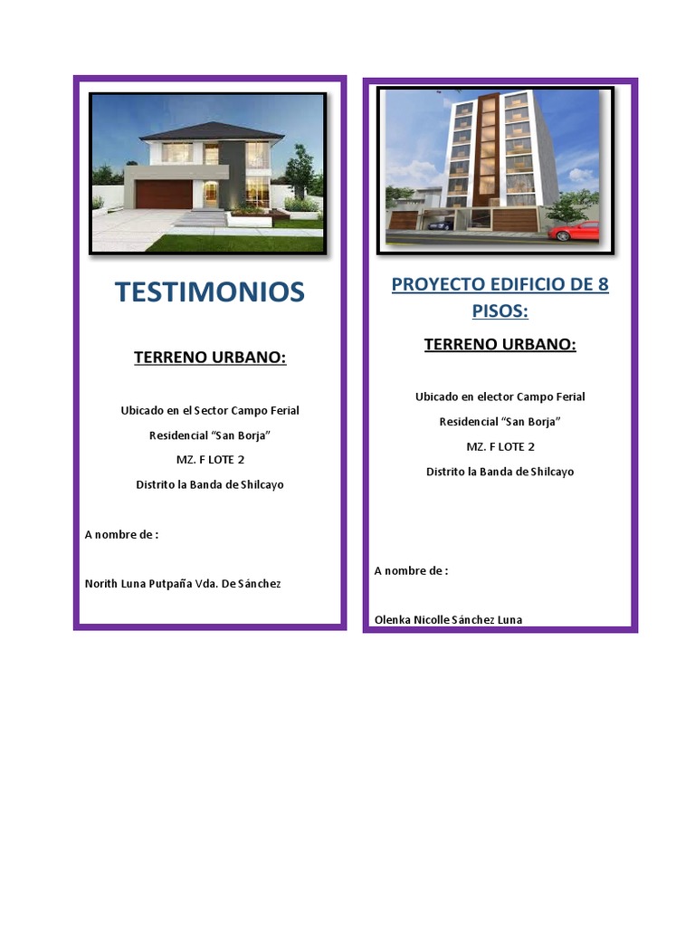 Testimonios: Proyecto Edificio de 8 Pisos | PDF