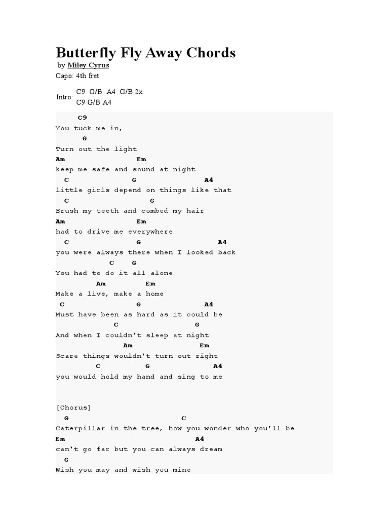 Butterfly Fly Away Chords PDF