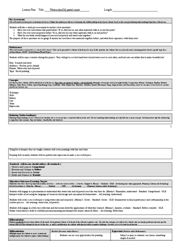 Watercolor Oil Pastel Resist Pdf Learning Literacy