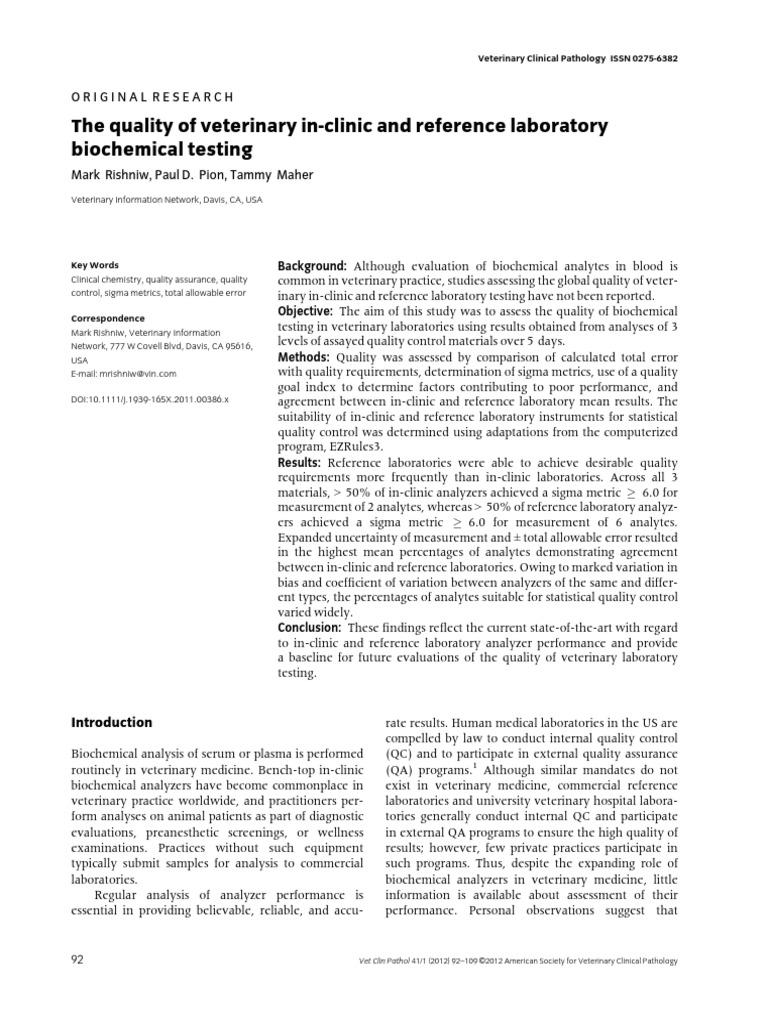The quality of veterinary in clinic and reference laboratory