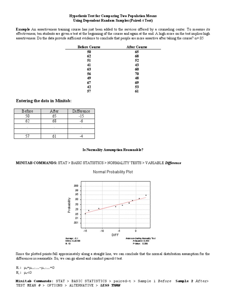 Paired-t Test for Course Effectiveness | PDF | Student's T Test | P Value